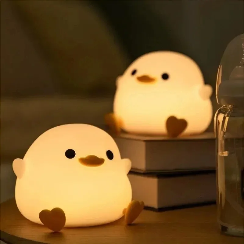 LED Night Light Cute Duck Cartoon Animals Decor Silicone Lamp for Children Kid Touch Sensor Timing USB Rechargeable for Birthday