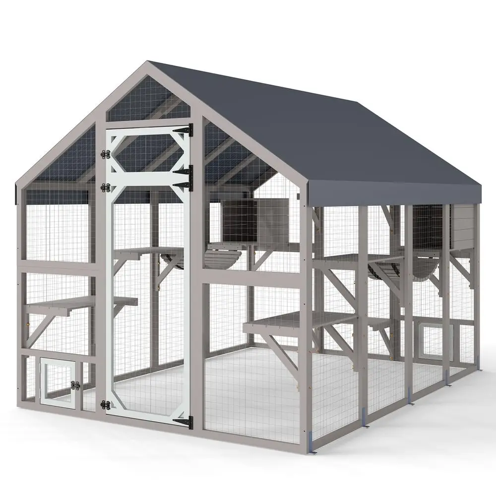 

L Large Catio Outdoor Cat Enclosure,Walkin Outdoor Cat House with 8 Platforms,2 Hideouts for Playing,Sunbathing,Cat Cage with O