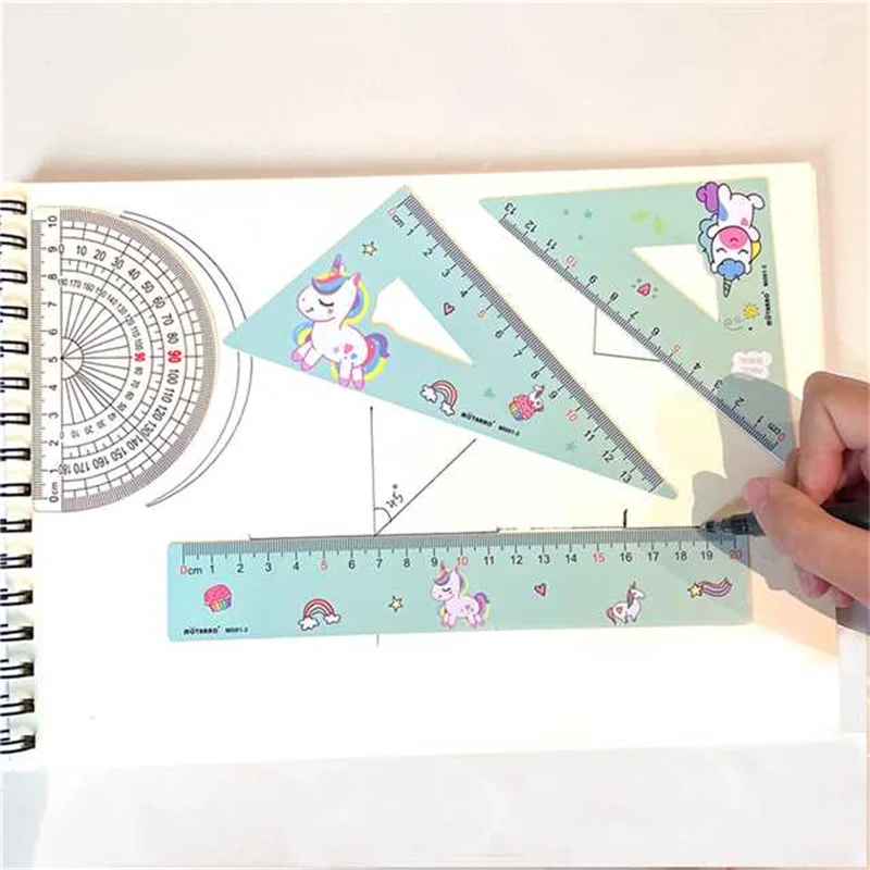 4 in 1 Cute Cartoon Ruler Stationery Set Multifunctional Combination Ruler Ruler Triangle Protractor Drawing