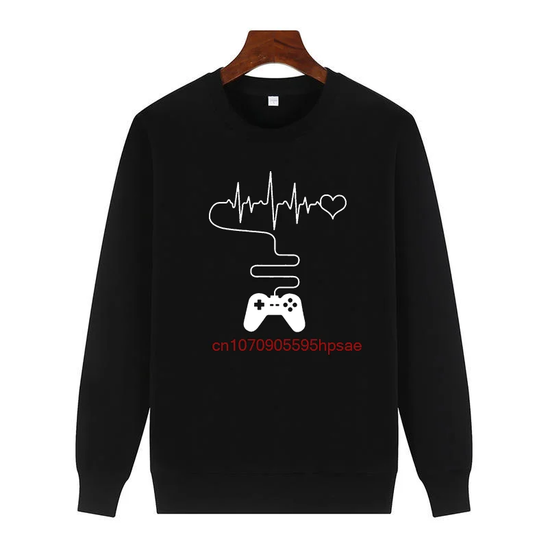 Gaming Heartbeat Gift For Gamer Video Game Lovers Hooded Sweatshirts Crew Neck Fleece Pullover Keep Warm Men's Sweat-Shirt