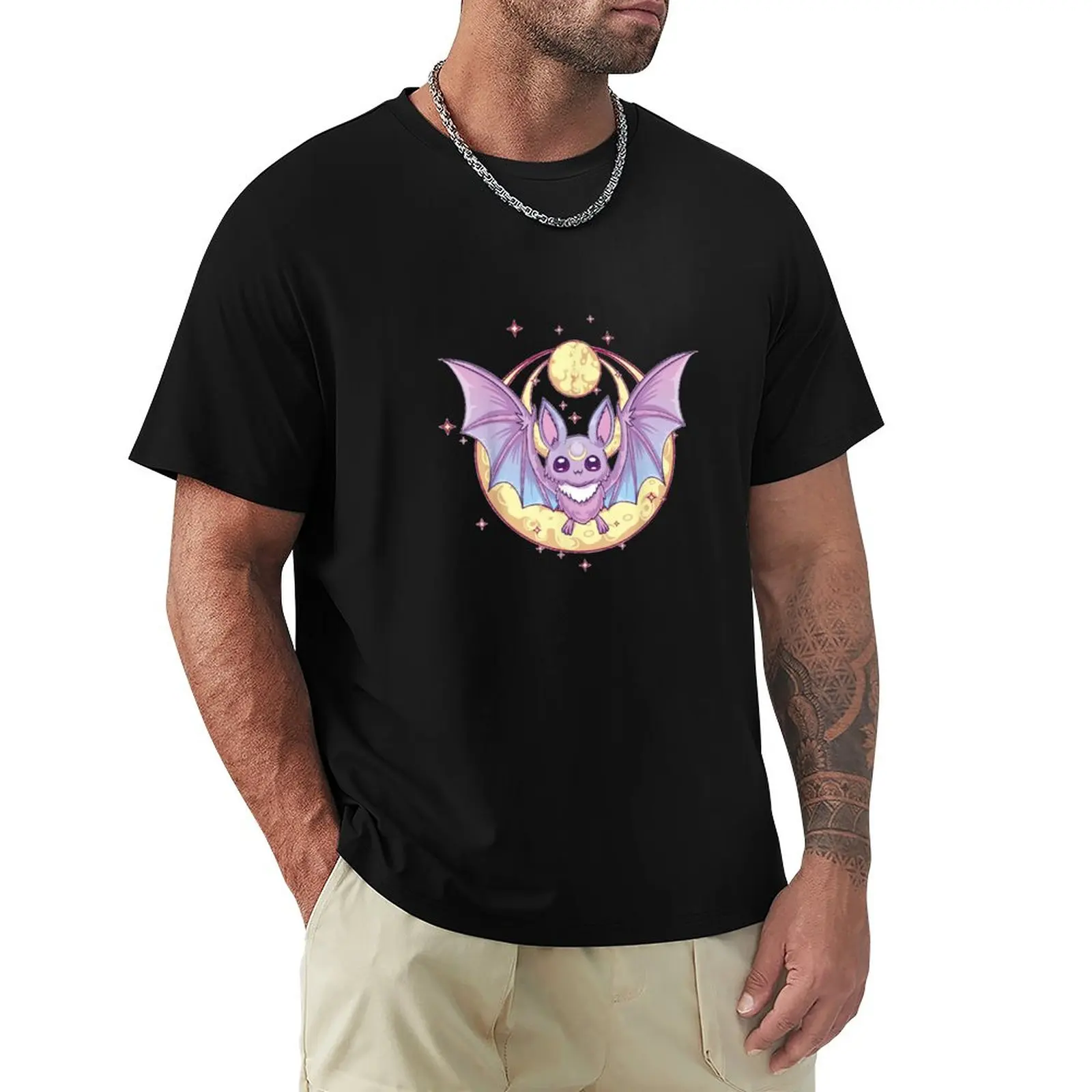 

Pastel Goth Cute Creepy Crescent Moon Bat Kawaii Emo Nu Goth T-Shirt quick-drying Aesthetic clothing men t shirts