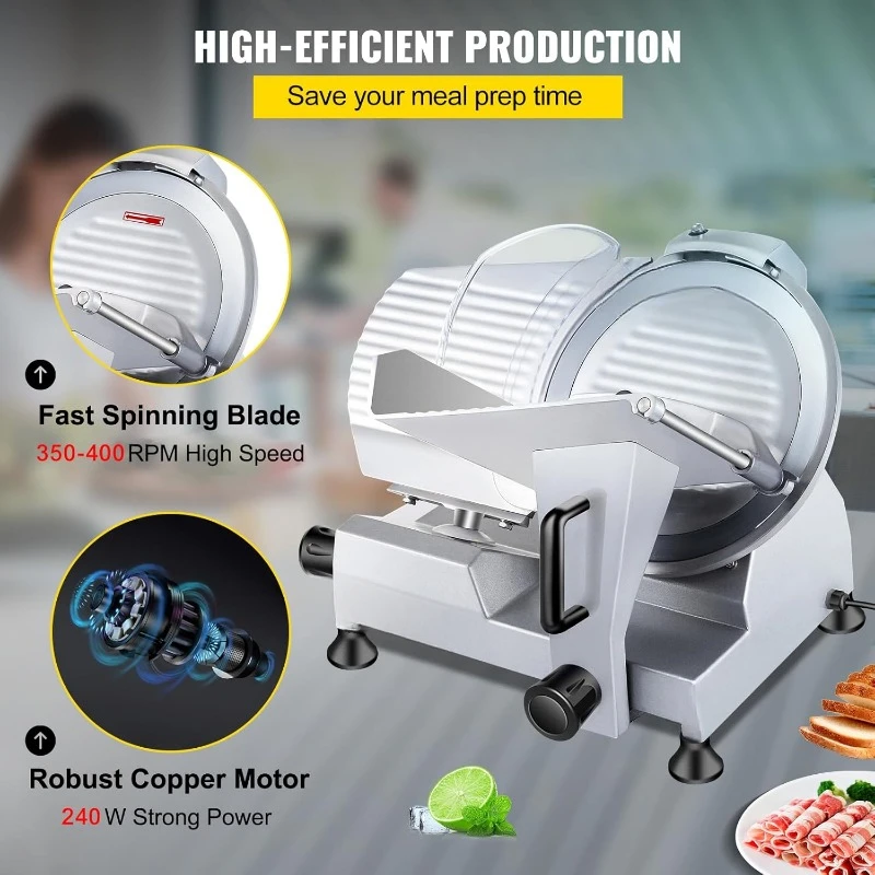 Commercial Meat Slicer, Electric Food Slicer,Frozen Meat Deli Slicer, Premium Chromium-plated Steel Blade Semi-Auto Meat Slicer