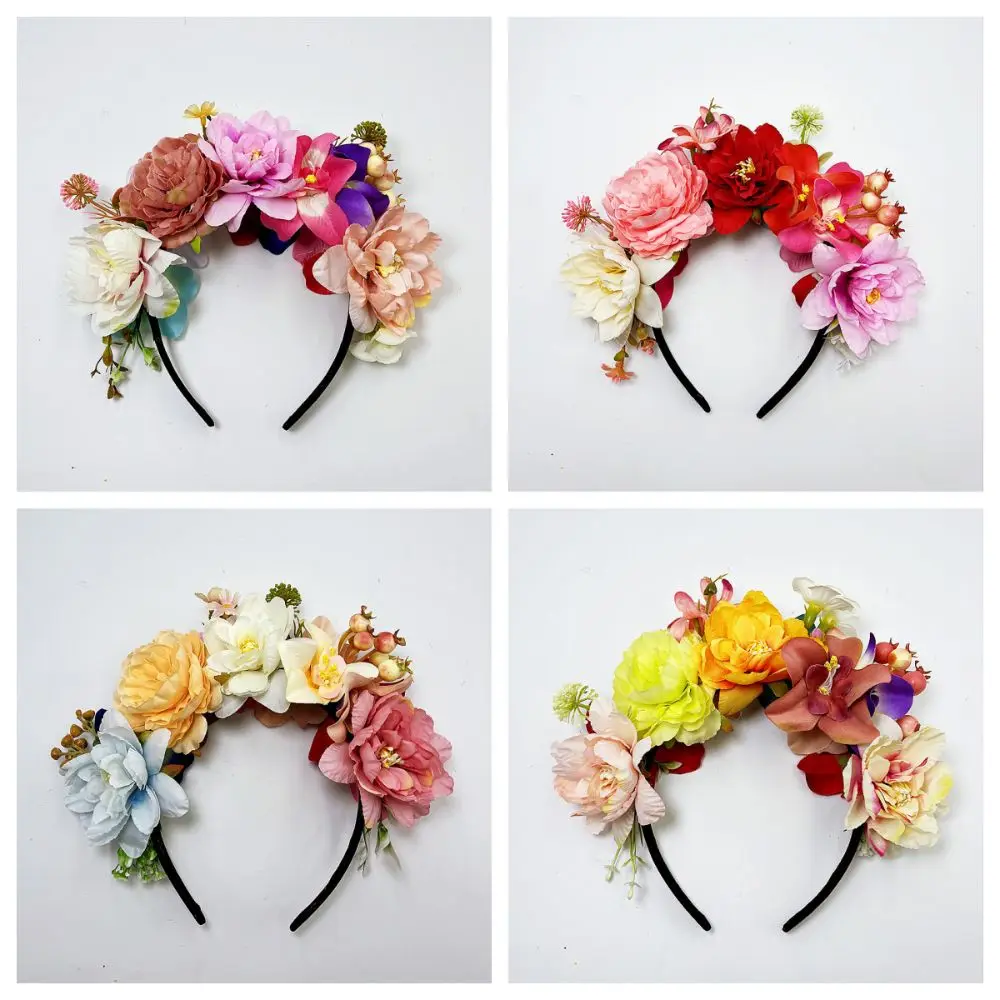 

Tea Party Artificial Flower Headwear Wedding Hair Accessories Bridal Headpiece Colorful Party Stage Headband Crown Women Girls