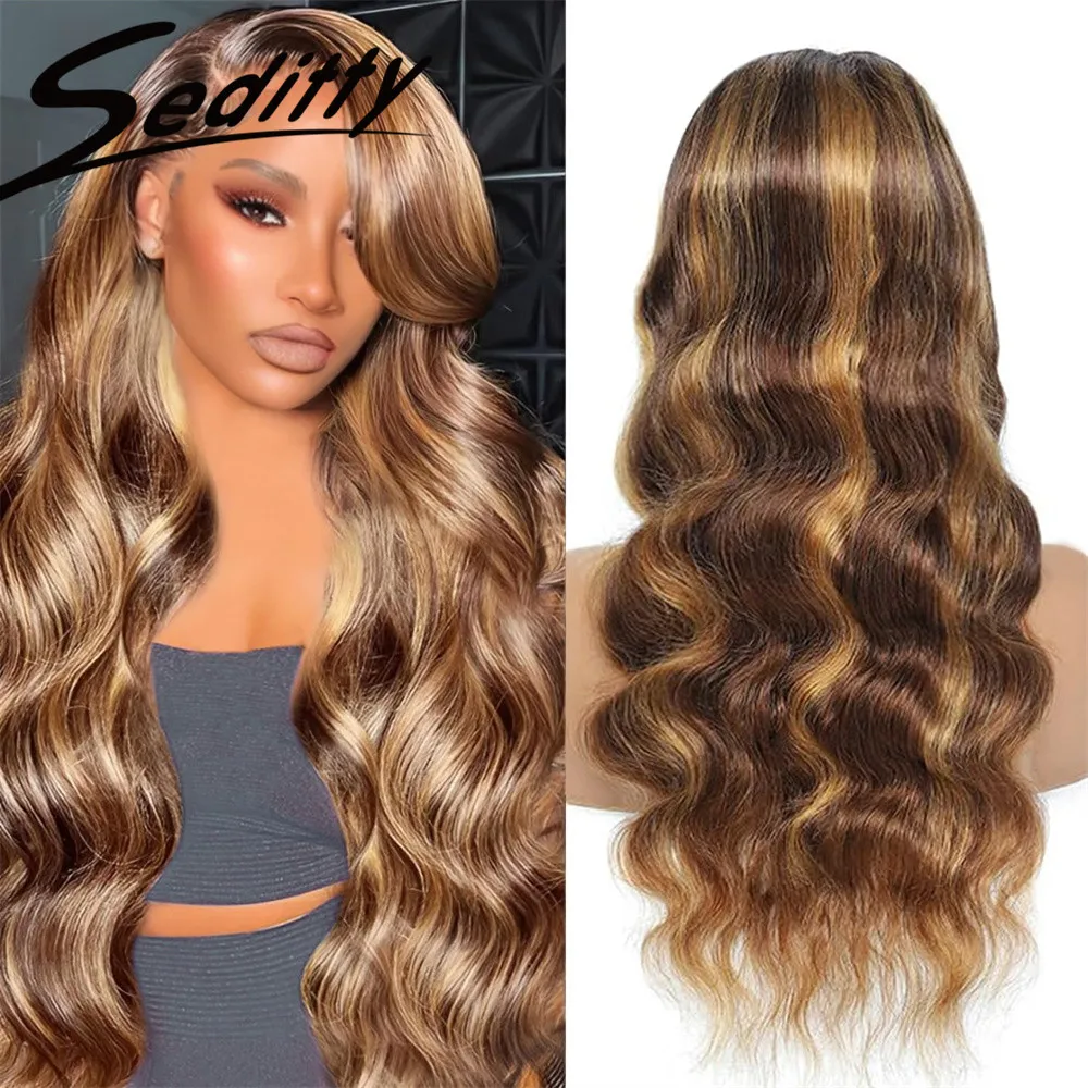 

22 Inch 4/27 Highlight Ombre Body Wave Lace Frontal Wigs Honey Blonde Wigs Human Hair 13X4 Lace Front Human Hair Wigs For Women