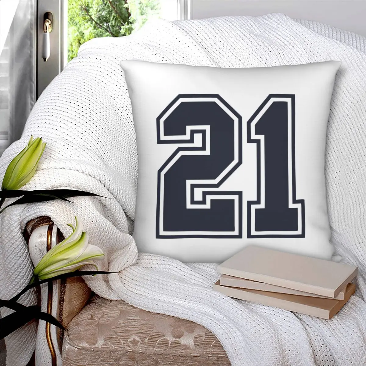 Sports Number Twenty-One Square Pillowcase Polyester Pillow Cover Velvet Cushion Zip Decorative Comfort Throw Pillow For Home