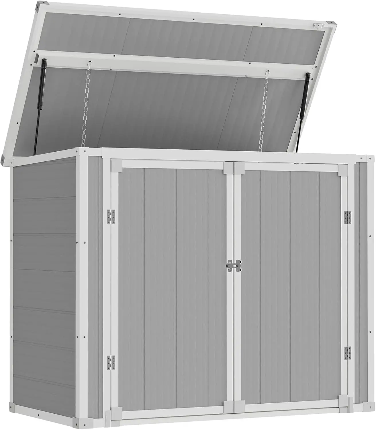 41 Cu Ft Horizontal Outdoor Storage Shed, Resin Trash Can Storage for Garden Tools, Lawn Mowers, Garbage Cans