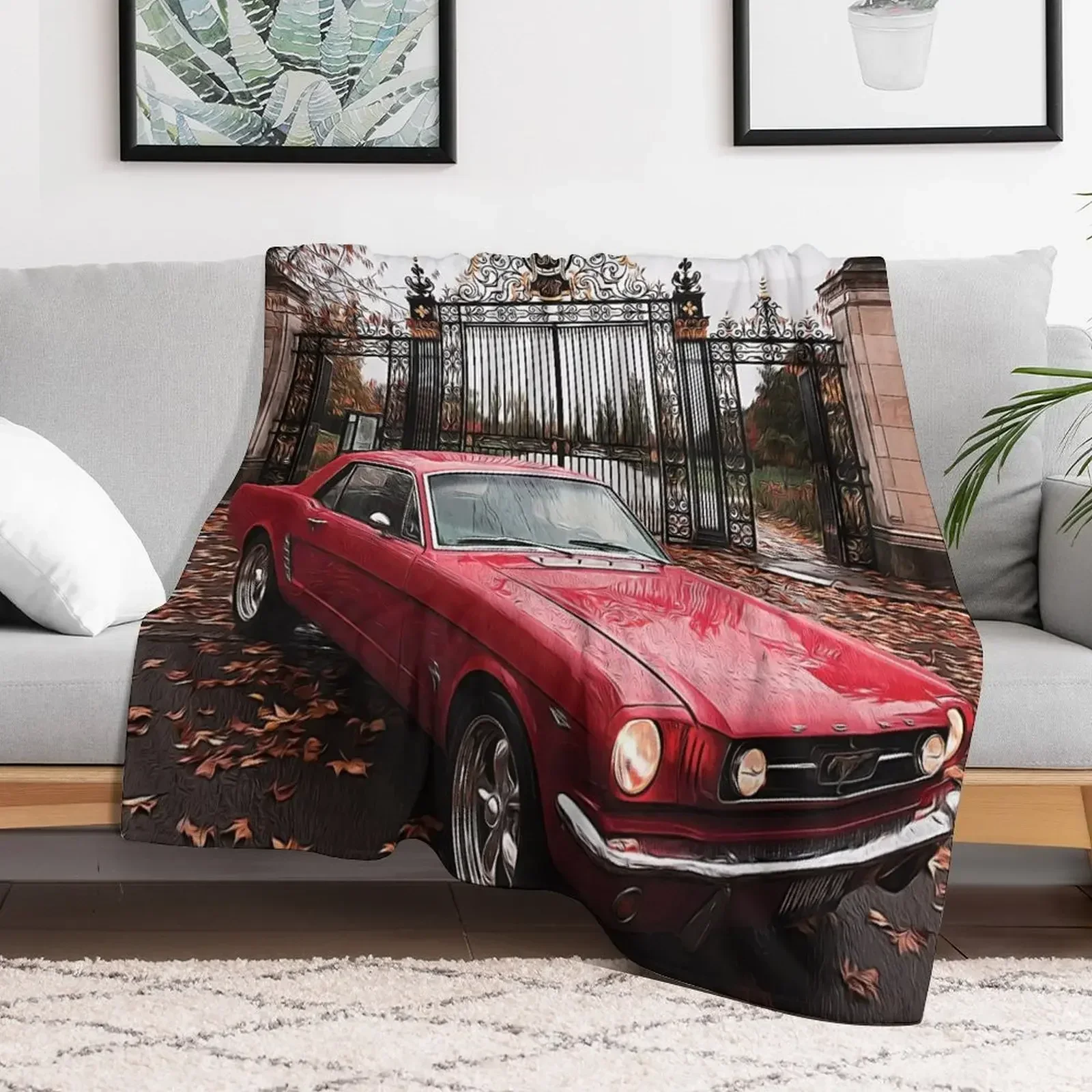 Red Coupe '65 Mustang- ( Cartooned) Throw Blanket Vintage anime christmas gifts Blankets