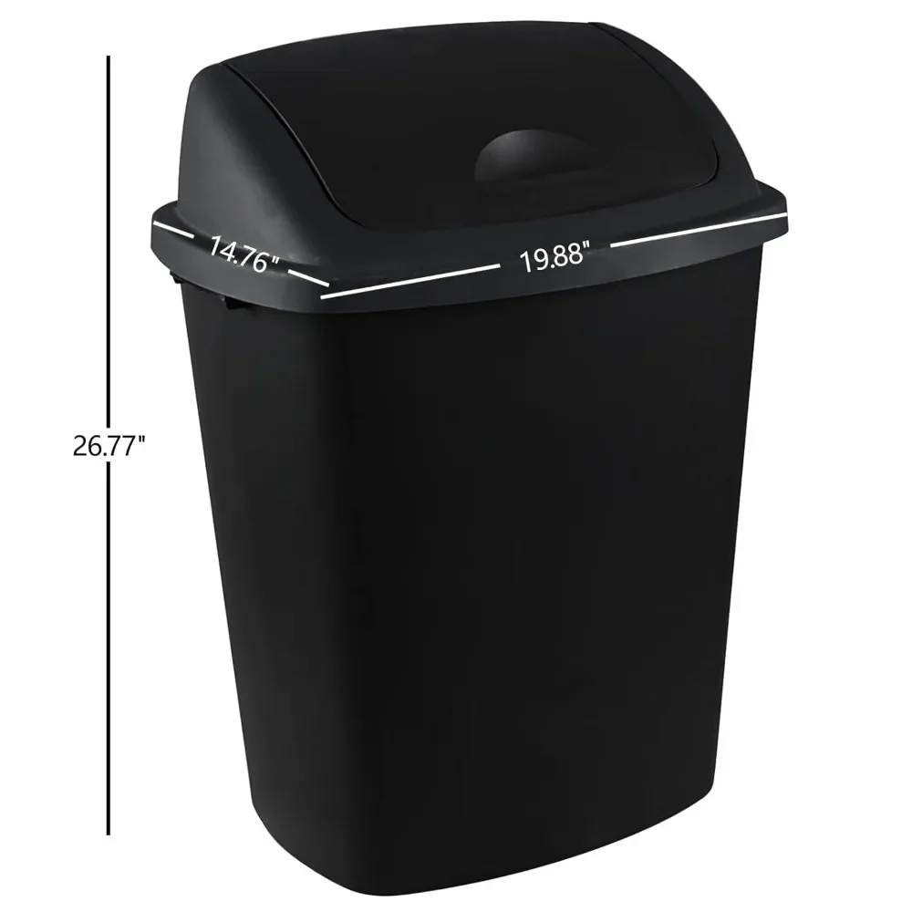 18 Gallon Tall Plastic Kitchen Trash Can with Swing Lid, 4 Pack Large Plastic Swing Top Waste Bin, Black