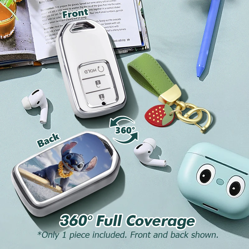 Untuk Honda Fit Lucky Vezel City Civic Jazz BRV BR-V HRV HR-V Shuttle Gp8 Casing Kunci Jarak Jauh Mobil Pelindung Penutup Lilo & Stitc