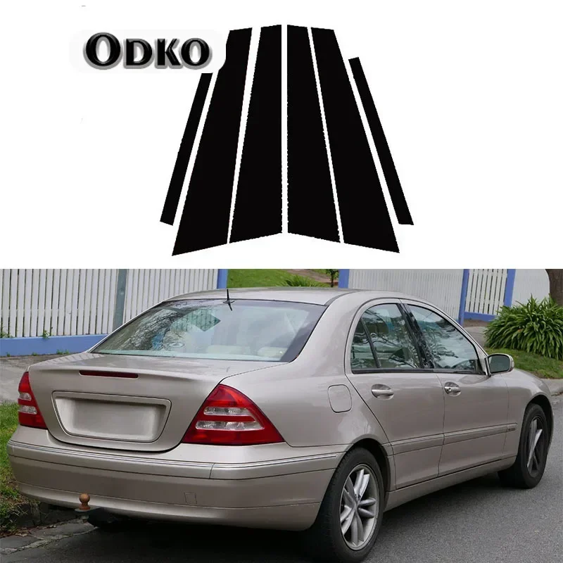 For Mercedes-Benz C-Class (W203) 2001-2007 Glossy Piano Black Car Door Window Pillar Post Trim Stickers Auto Styling