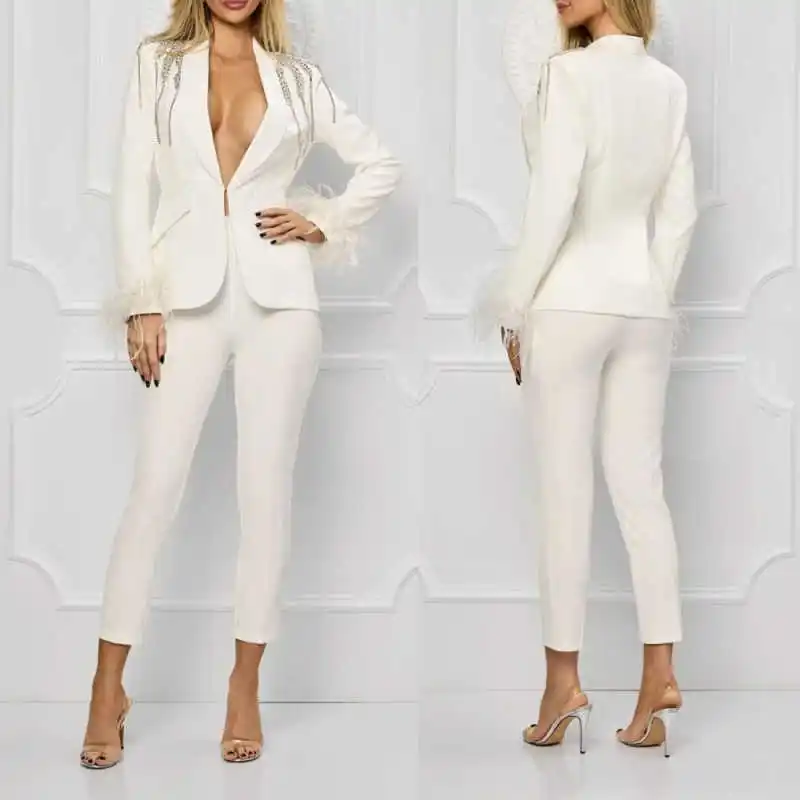 

Элегантные женские костюмы-двойки: пиджак и брюки, однобортные, с шалевым воротником, со стразами, для торжественных мероприятий, деловых встреч, вечеринок, на заказ