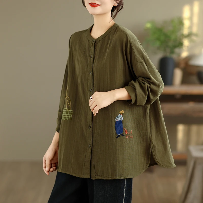 

Новый художественный забавный круглый вышитый Ne Long Sve irt женский свободный хлопковый пряжа детский хлопковый открытый кардиган irt универсальный