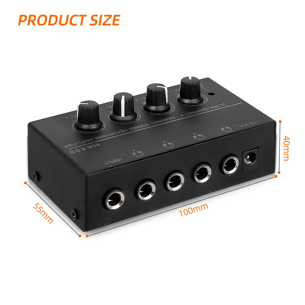 Mini Stereo Headphone Amplifier 4 Channels HA400 Ultra-Compact Audio Amplifier Power Adapter EU Plug 6.5MM to 3.5MM Converter