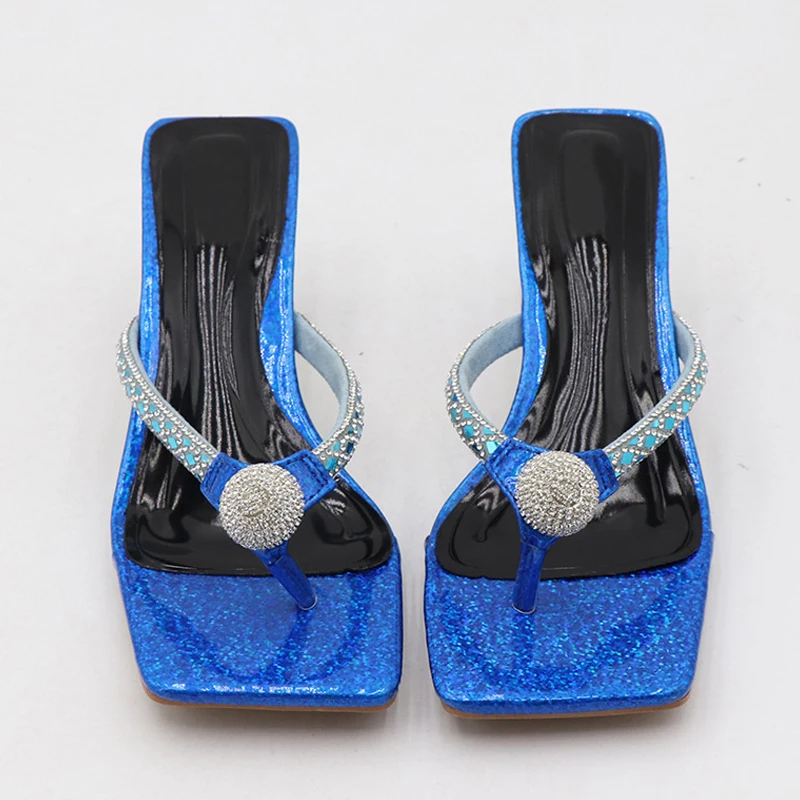 Liyke แฟชั่น Glitter Rhinestones ผู้หญิงโปร่งใสรองเท้าส้นสูงรองเท้าแตะคริสตัลรองเท้าแตะ Flip Flops เปิด Toe