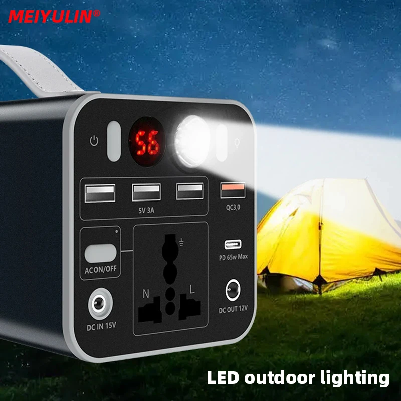 180W 220V Portable Power Bank Station 45000mAh Solar Generator USB C PD65W AC DC Fast Charging Spare Battery for Outdoor Camping