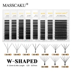 MASSCAKU Factory Wholesale C D Curl Synthetic Hair W Style Lashes 3D Effect Hand-woven W Shape Premade Volume Fans Lash in Stock