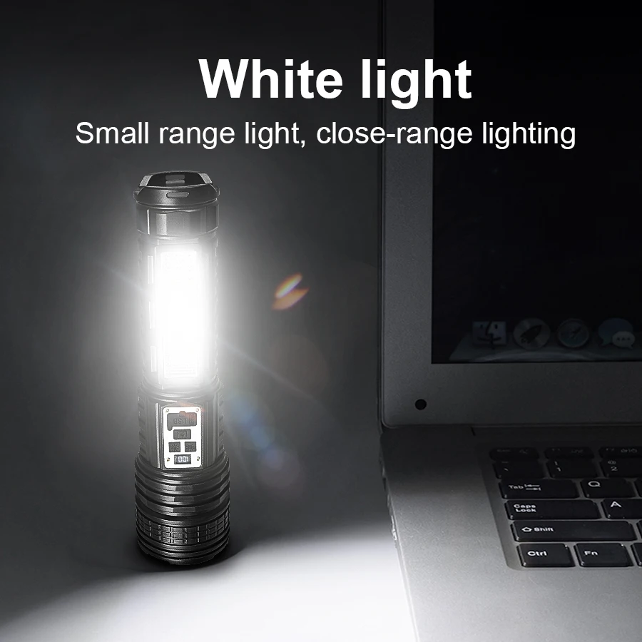 مصباح يدوي عالي الطاقة في الهواء الطلق المدمج في البطارية مصباح يدوي تكتيكي أحمر أزرق وأبيض ثلاثة ألوان فانوس ضوء جانبي للطوارئ