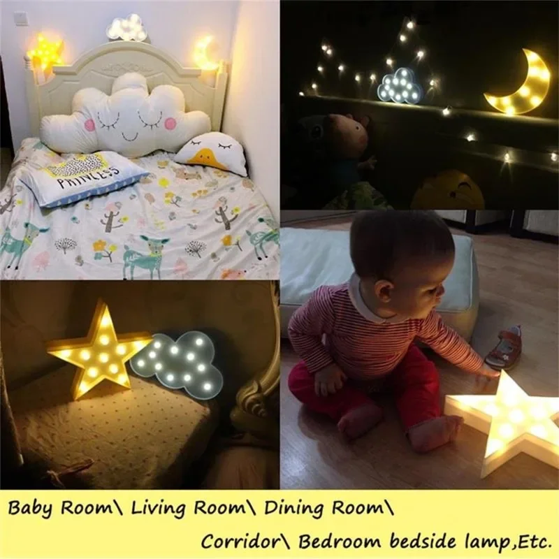 LED 3D Lights Cute Clouds Moon Stars Night Lights Kids Gift Toys Baby Kids Bedroom Toilet Home Ambiance Decorative Lamps