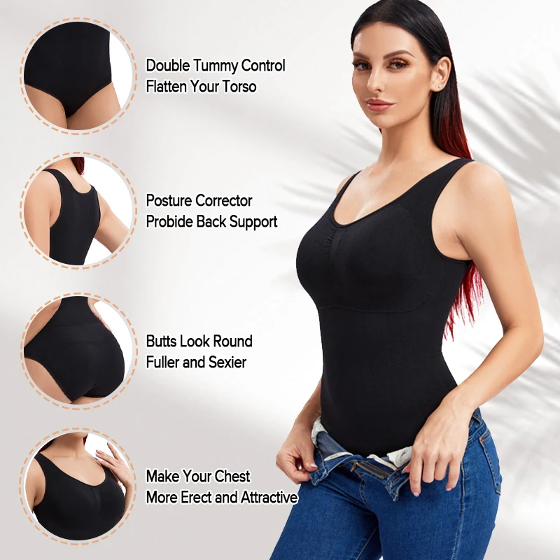 Women\'s Shapewear Bodysuits Waist Trainer Vest Slim Full Body Shaper Built-In Bra Camisole Tops Tummy Control Slimming Underwear