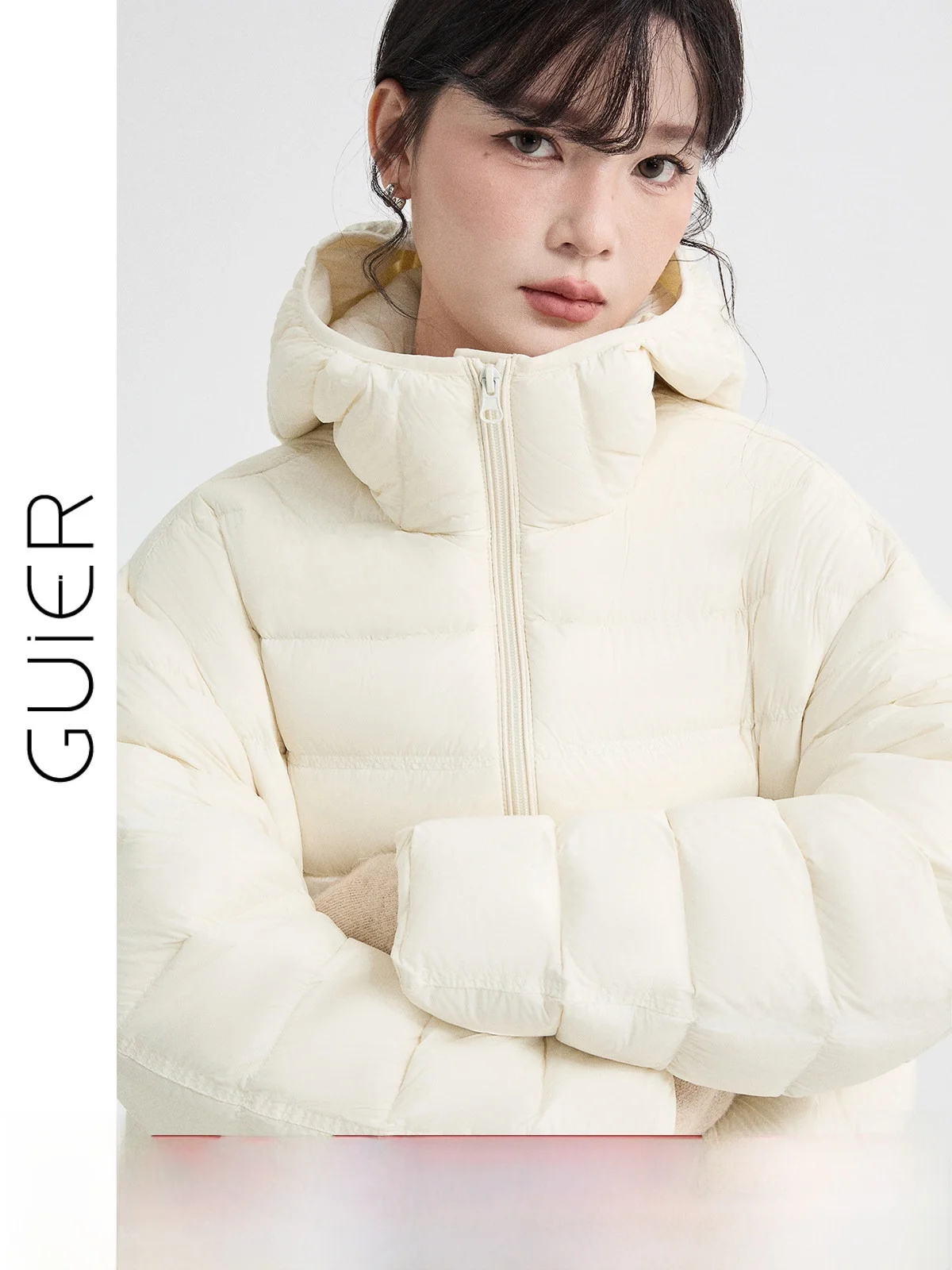 

Guier Women's Warm Du down Jaet Stand Collar Hooded 2025 New Winter Coat 90% White Du Feather Casual Sle Thiened