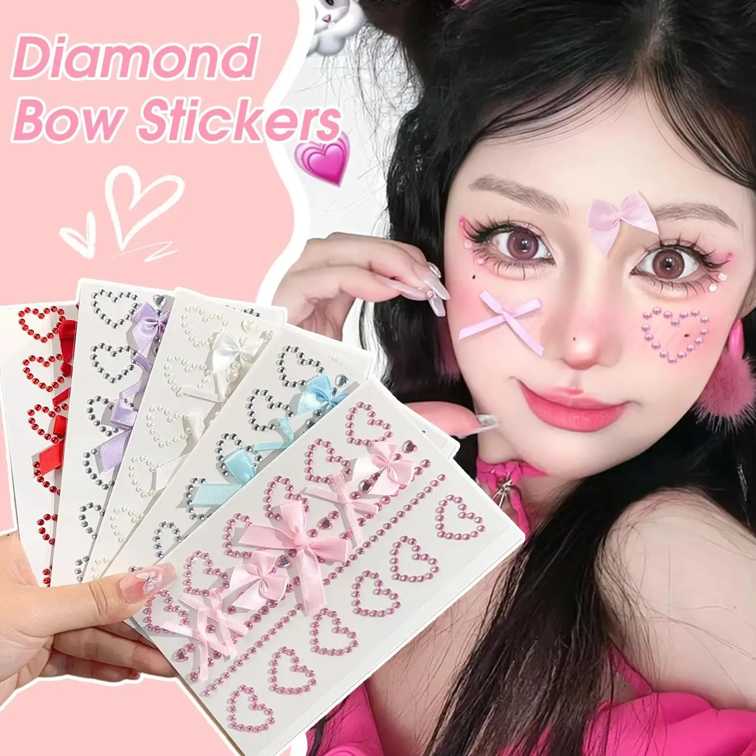 Fashion Face Stickers Rhinestone Ribbon Bow DIY Eyes Face Makeup Sticker Easy To Wear Bows Temporary Tattoo Stickers Makeup Tool
