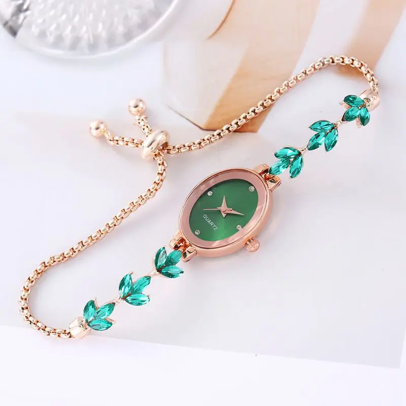 Ladies Watches Reloj Mujer Elegant Watch for Women Rhinestone Inlaid for Clover Oval Fashion Quartz Wristwatches Bracelet Clocks