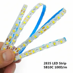 Гибкая светодиодная лента SMD2835, 5 м/катушка, высокая яркость, тип S, 5B10C, 100D/m, 2 контакта, 3000-4500 мА, 6500K, постоянный ток