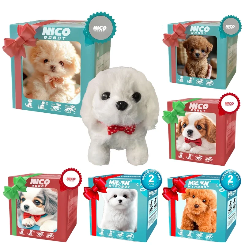 1 قطعة الحيوانات المحشوة واقعية الروبوتية جرو محاكاة لعبة أفخم روبوت الكلب بطارية تعمل التفاعلية المشي الكلب لعبة طفل هدية #4