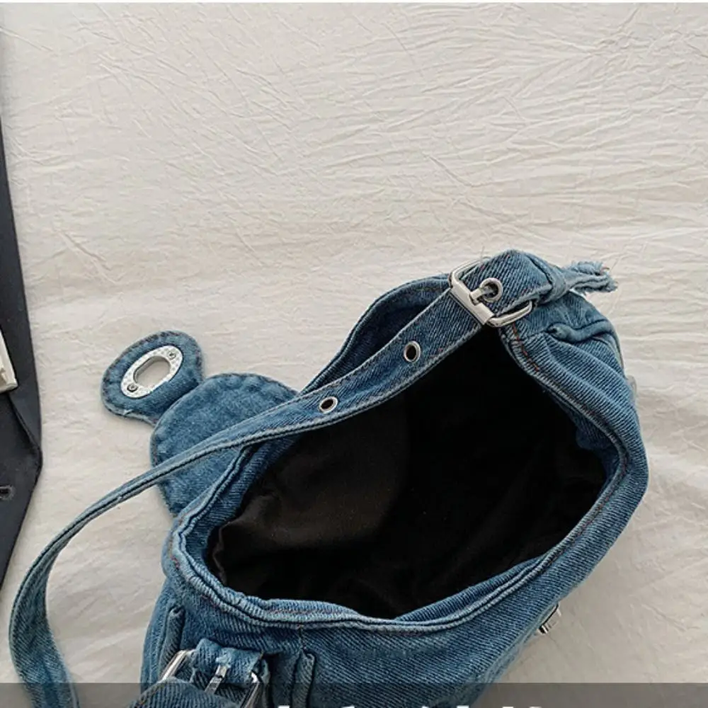 트렌드 Y2K 레트로 데님 숄더백 언더암 백 패션 데님 핸드백 한국 스파이시 걸즈 천 겨드랑이 가방 소녀용