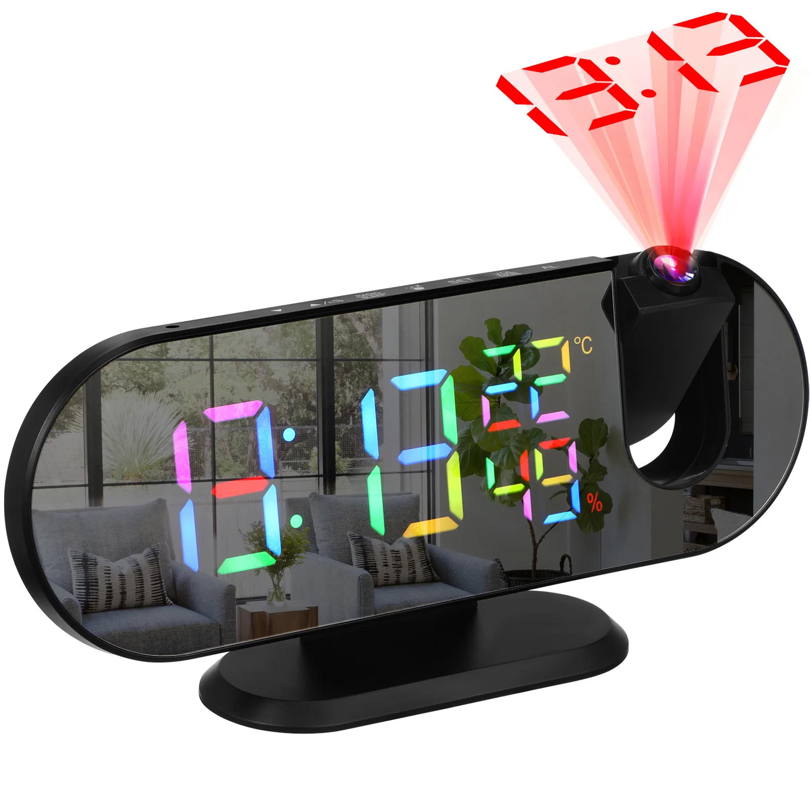 

LED Alarm Clock Projection Large Color Screen Auto Light Adjustment Temperature Display Date Day USB Output Bedroom Clock