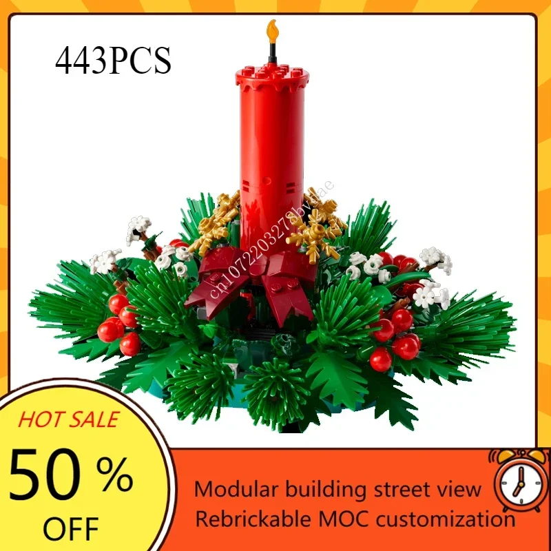 433PCS Christmas Candle Wreath Table Decoration Creative MOC-40743 Model Building Block Architecture DIY Assembly Model Toy Gift