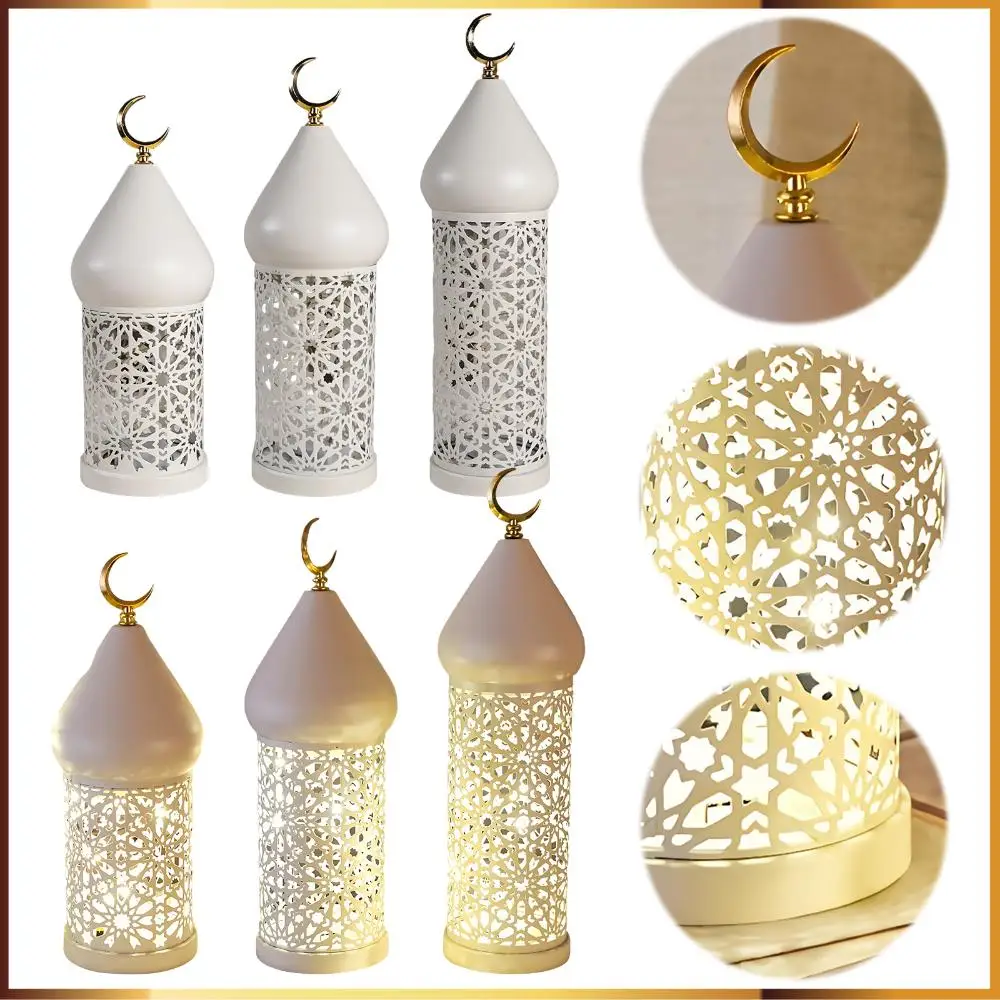 

LED Decorative Atmosphere Lamp Anti-Scratch Hollow Iron Lantern Warm Light Candle Holder Tea Light for Living Room Shelf Desk