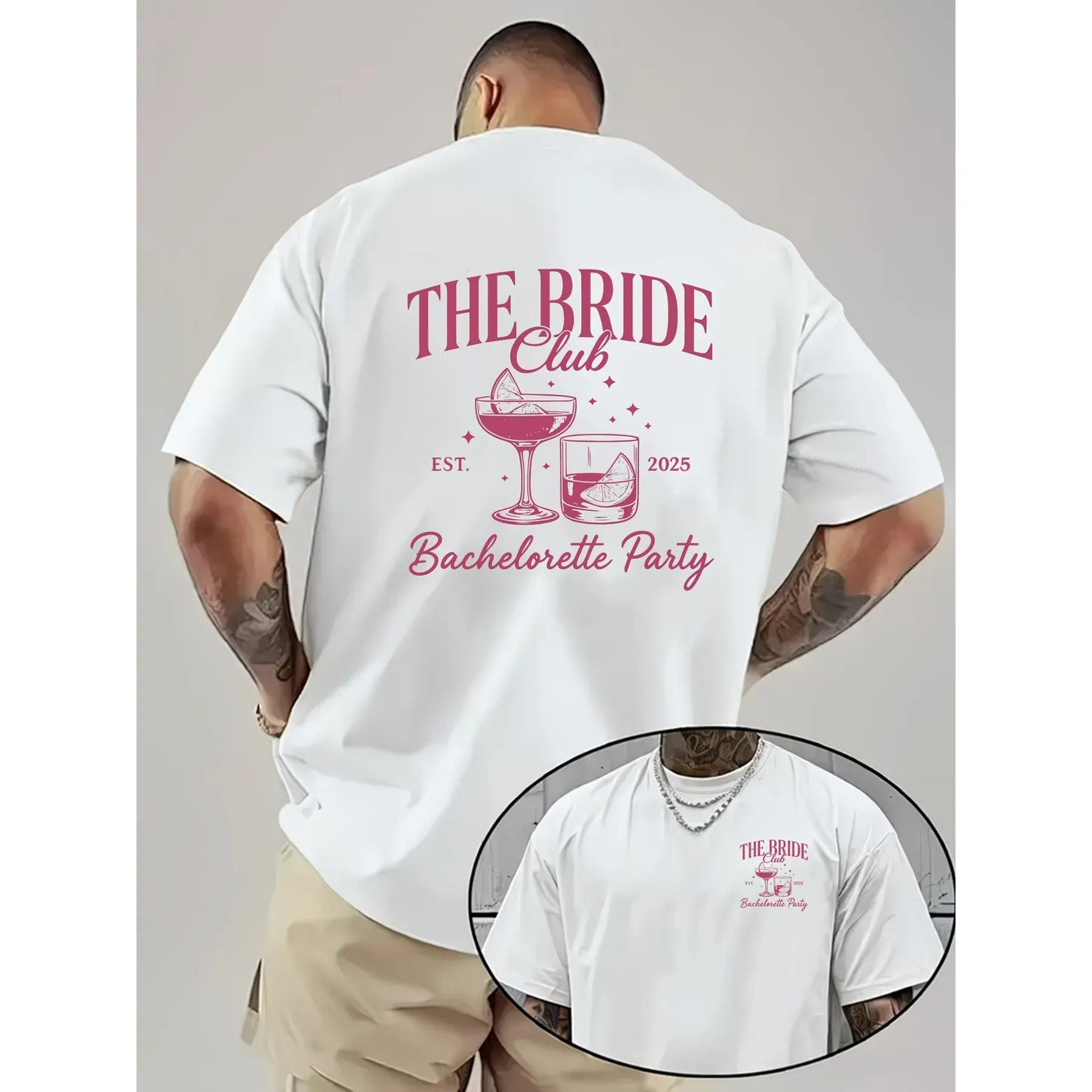 Bachelorette Party Bride Club Custom Back Print Casual Crewneck Short Sleeve T-Shirt for Men