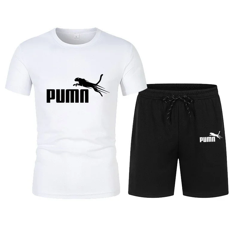 Men\'s Casual Jogging Exercise Set, Short Sleeved T-shirt, Quarter Shorts, Summer Sportswear, Two-piece Set