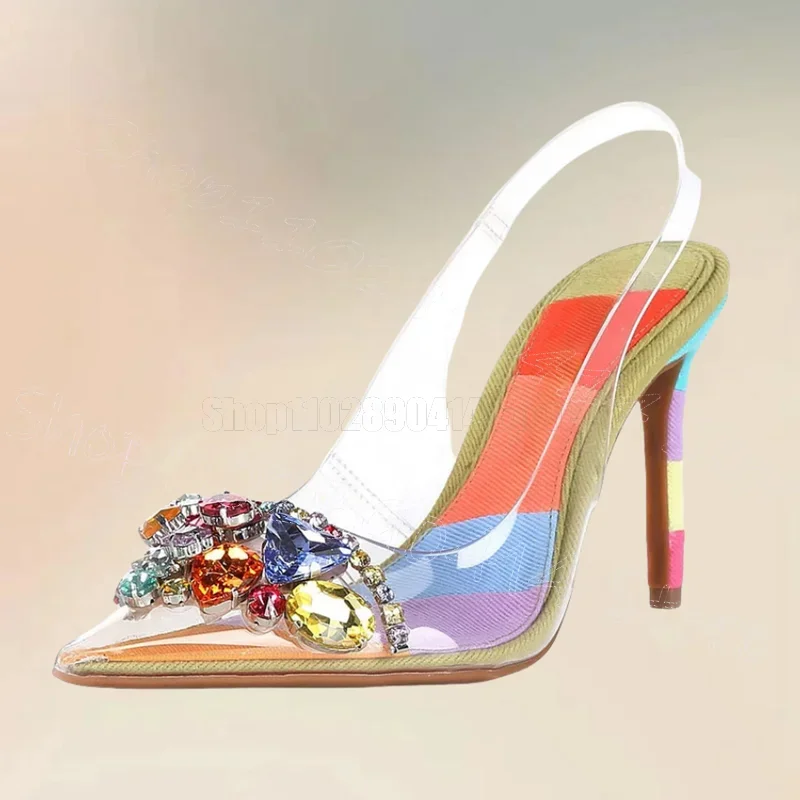 

Colorful Rhinestone PVC Pointed Toe Cut Heel Pumps Slip On Women Shoes Thin High Heels Fashion Dating 2025 Zapatos Para Mujere