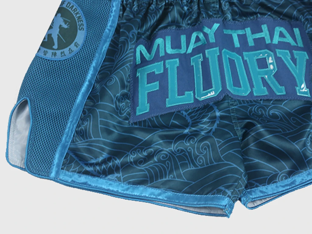 Muay-Thai-Shorts im FLUORY-Stil, bedruckt, kostenloser Kampf, gemischte Kampfkunst, Boxtraining, Spielhose, Freizeitstil – Detail 6