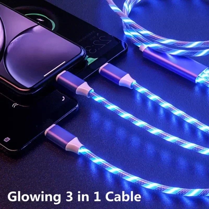 Cable Micro USB tipo C para móvil, cargador brillante 3 en 1 de 1,2 M, carga rápida para Huawei, Honor, Xiaomi, Redmi