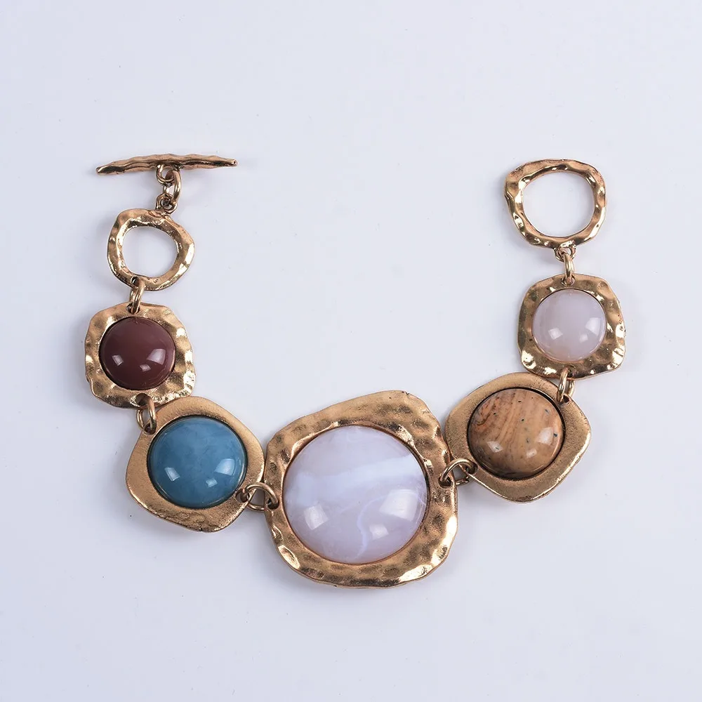 Pulseras étnicas Bohemias de resina Vintage, pulseras con dijes de enlace de Metal, pulseras de declaración irregulares de resina