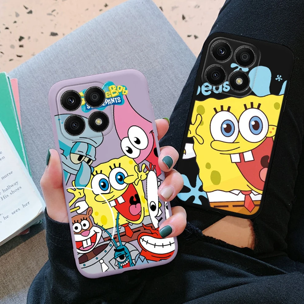 Funny Cartoon SpongeBob SquarePants Phone Case for Huawei Honor X8b Patrick Star Squidward Tentacles Silicone Shell Back Cover