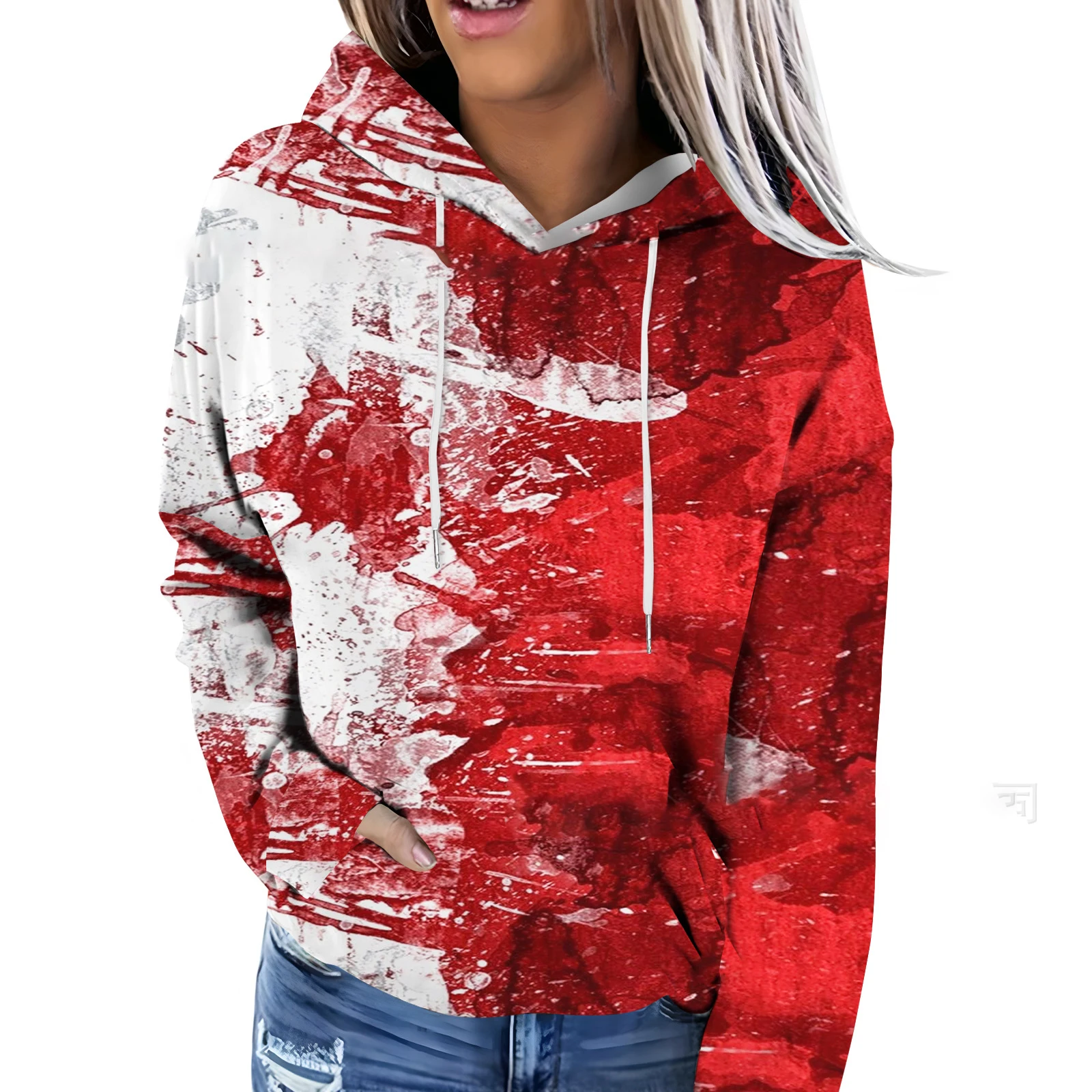 Blood Print Series 2024 Autumn And Winter Drawstring Pocket Cross-Border Halloween Element Hooded Sweatshirt In StockMC11