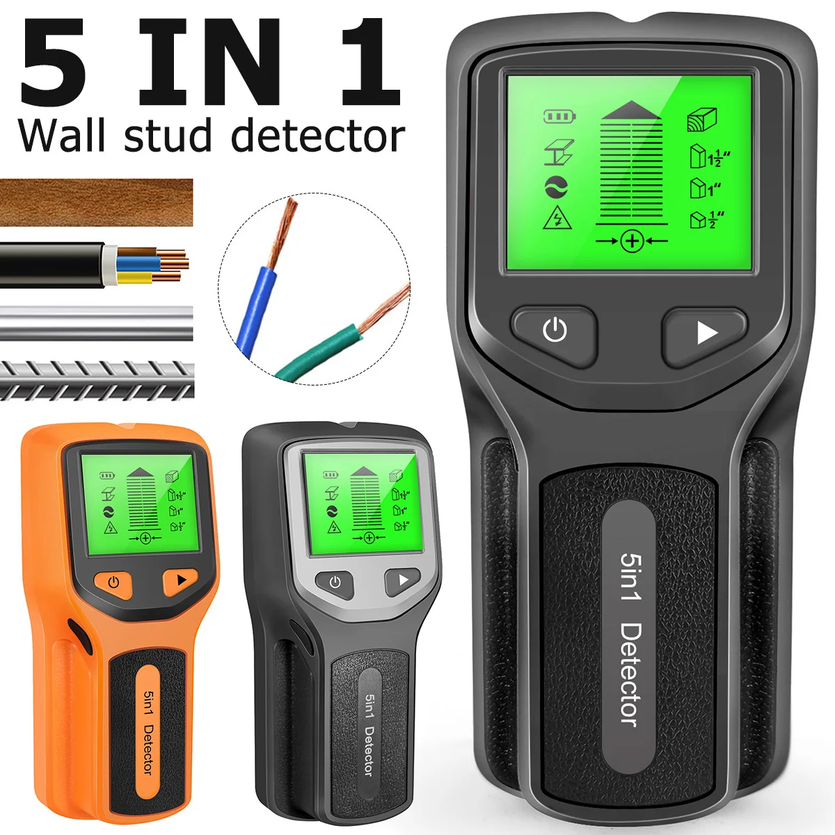 Stud Finder Sensor 5 in 1 Wall Scanner Locator Electronic Wall Detector with LCD Display for Wood AC Wire Metal Studs Detection