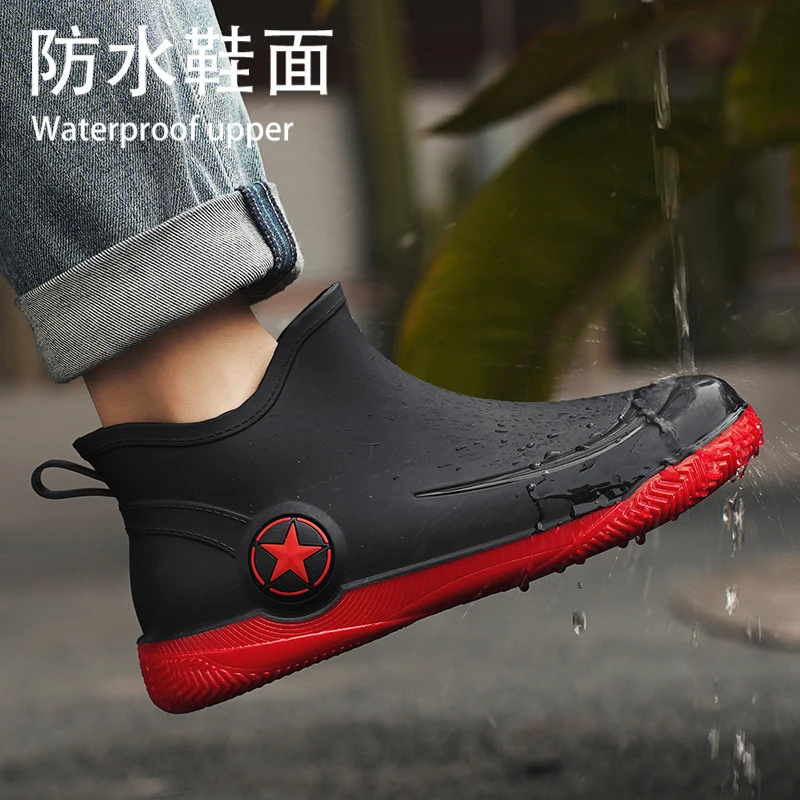 Fashion Couple\'s Outdoor Rain Boots High Quality Men Hiking Fishing Water Shoes Non-Slip Chef Work Ankle Boots Waterproof Shoes