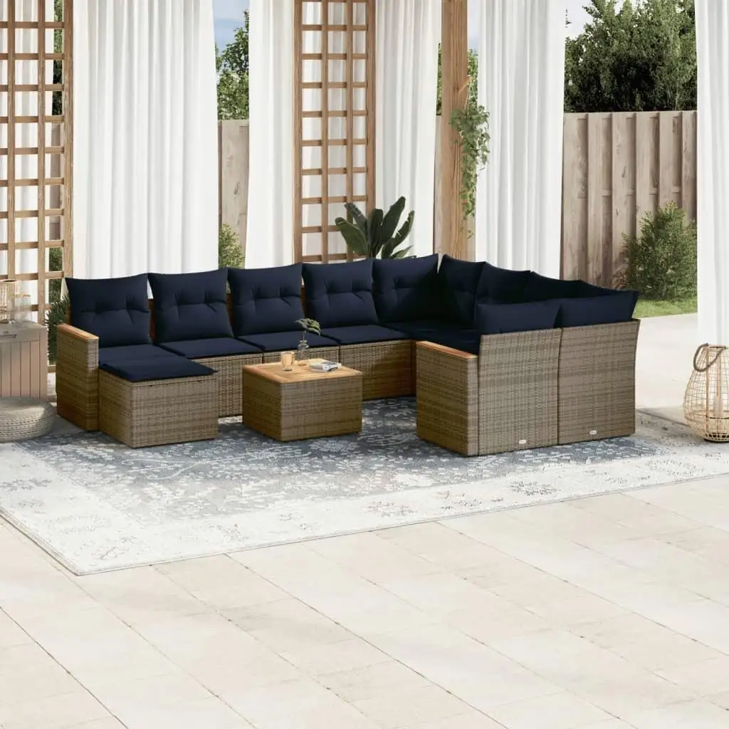

Modern 11 Piece Gray Poly Rattan Patio Sofa Set with Cushions Outdoor Furniture for Garden and Balcony
