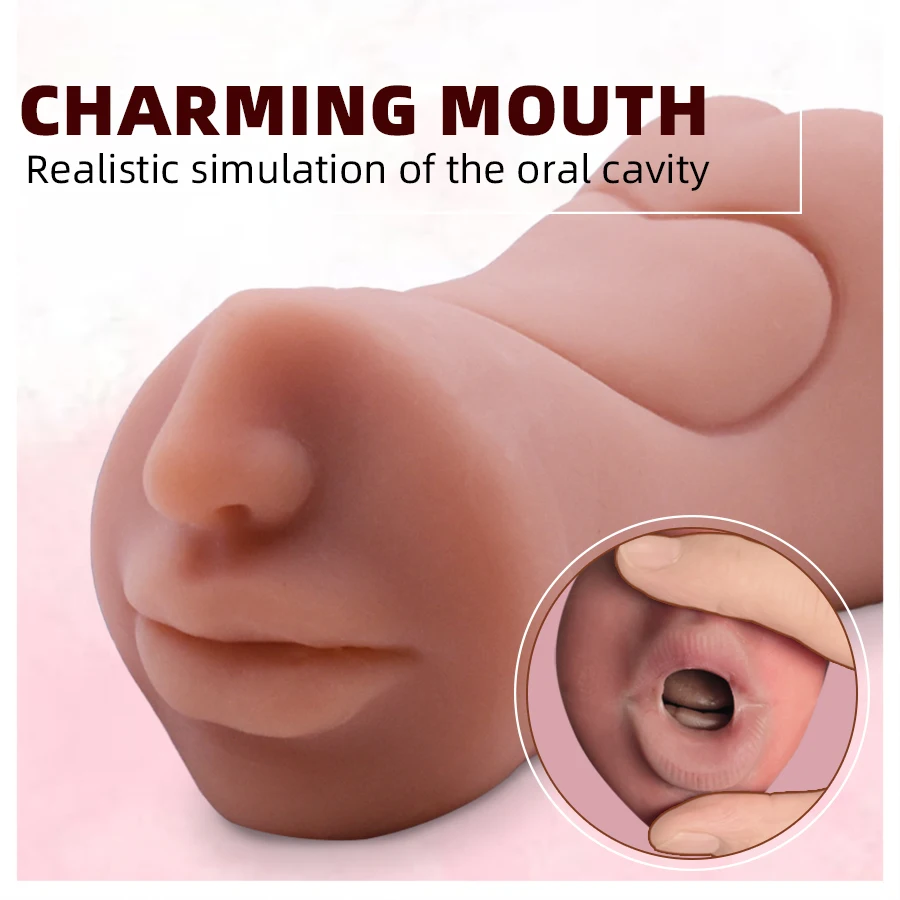 1-piece Male Masturbator with 3 Channels, Mouth, Nose and Pubic Area, Soft Rubbermasturbator with Eco-friendly Materials