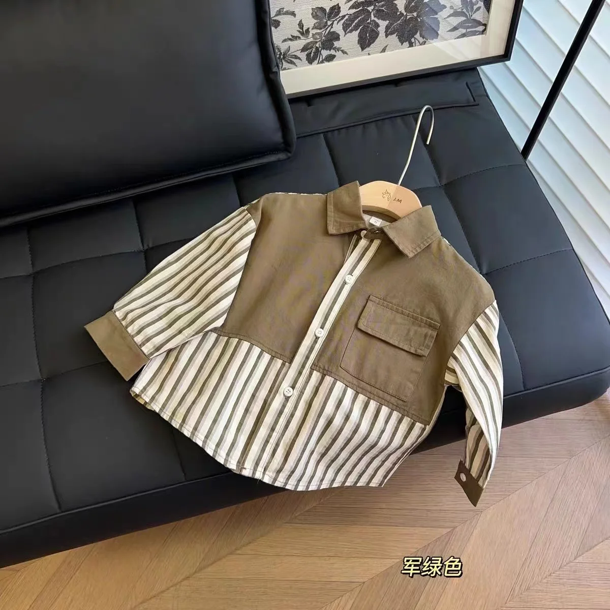 Children\'s Spring and Autumn New Shirt Boys\' Korean Edition Loose Casual Clothing Stripe Spliced Top Autumn Handsome Shirt