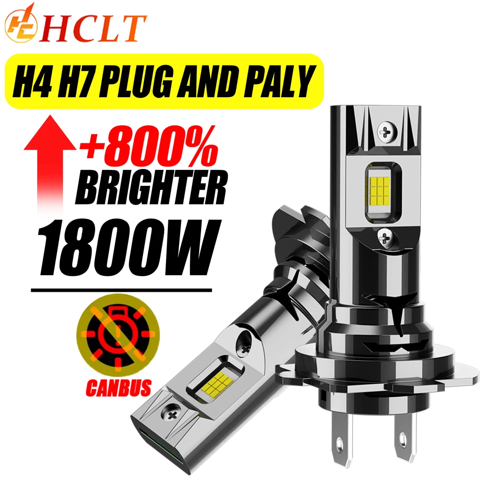 

2Pcs H4 H7 LED Headlight 7035 CSP CHIPS 1800000LM 1800W Super Bright Auto Light Wireless With Turbo Fan 6000k Led Headlamp 12V