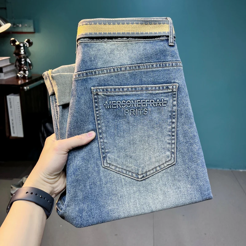 2024 Spring and Summer New Cropped Jeans Men's Thin Youth Korean Slim-Fitting Small Straight Casual Men's Clothing Trousers