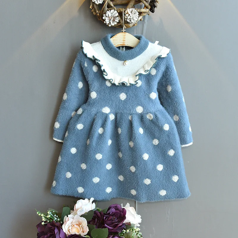 

Wholesale New Autumn Winter Baby Girl Stylish Mink Cashmere Sweater Pullover Knit Dress