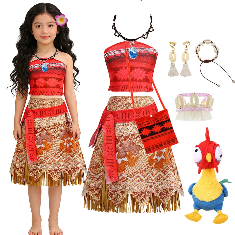 

Костюм Вианы для девочек, детское платье в полинезийском стиле с юбкой с бахромой для Хэллоуина, дня рождения, косплея