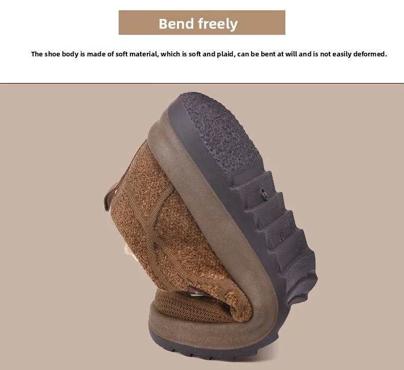 Damen-Winter-Loafer mit Fleecefutter, warme Slipper aus Strickstoff, rutschfeste Freizeitschuhe mit Schnallenriemen und dicker Plattformsohle – Detail 10